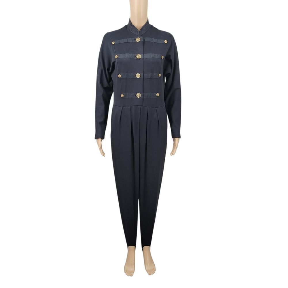 Vintage Black Jumpsuit Triple Beasted Stirrup Trousers Steampunk Military